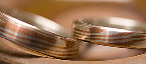 Thumbnail of copper & silver Mokume-gane wedding rings